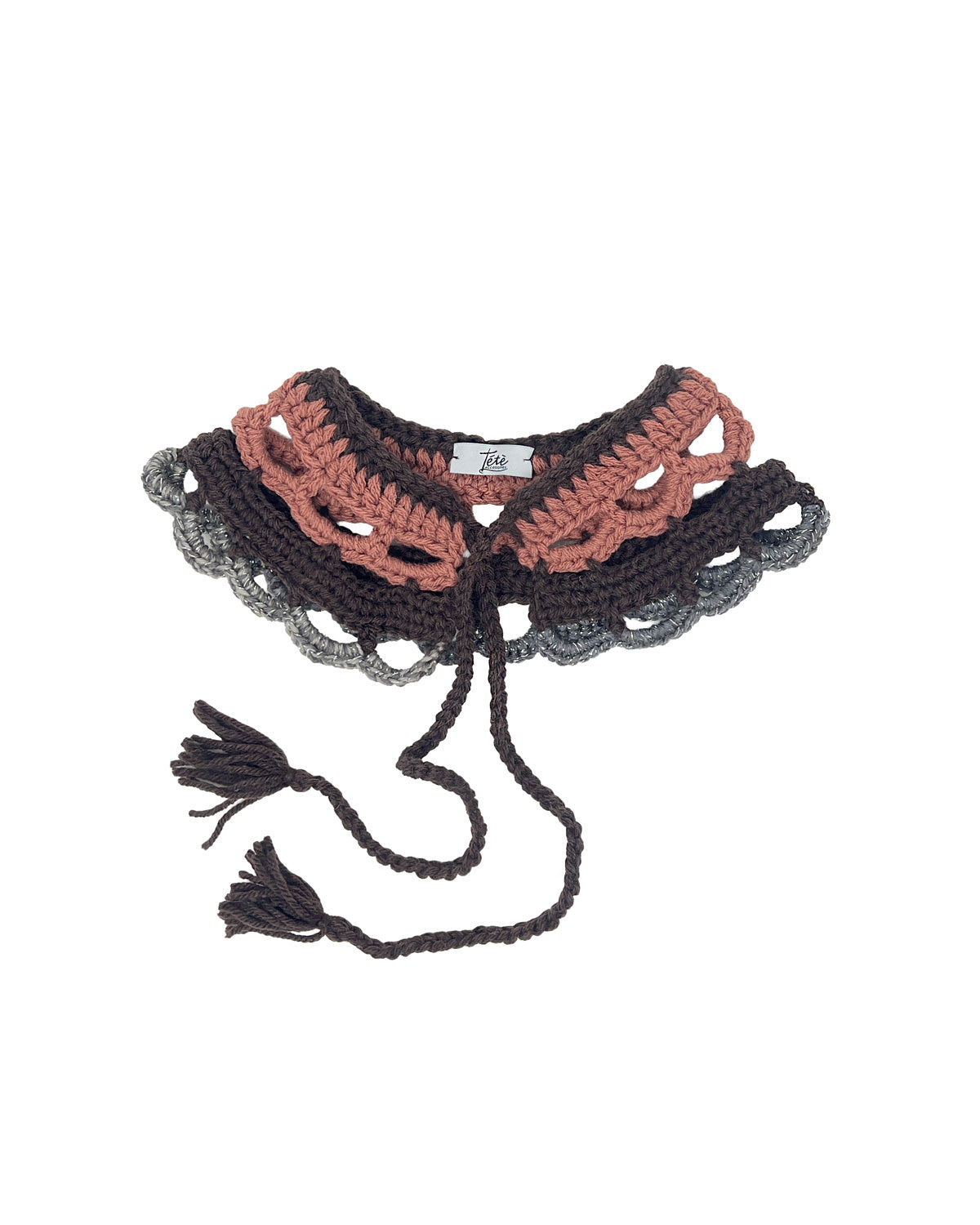 Pink brown and grey wool crochted collar