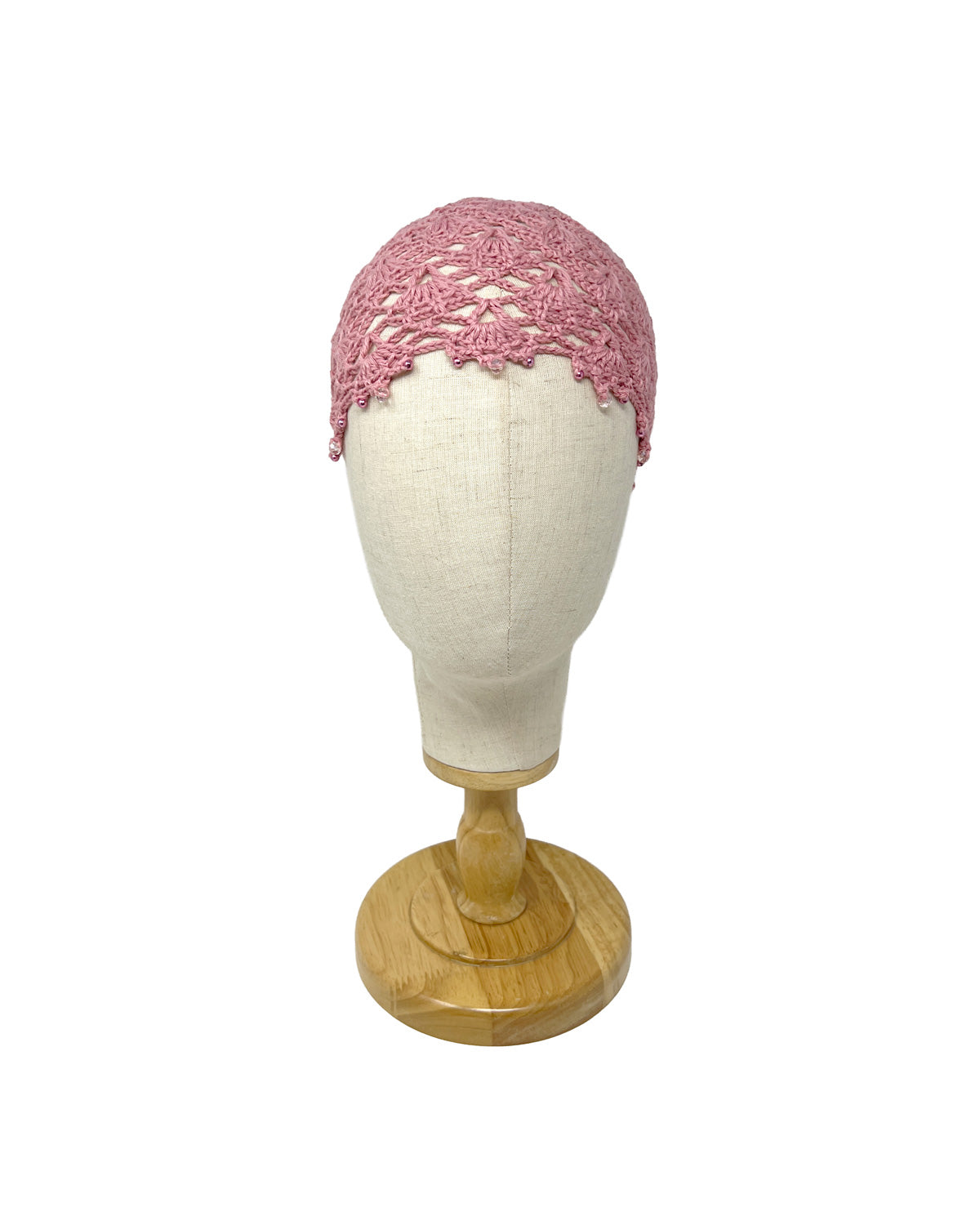 Pink wool crocheted bonnet hat with crystals
