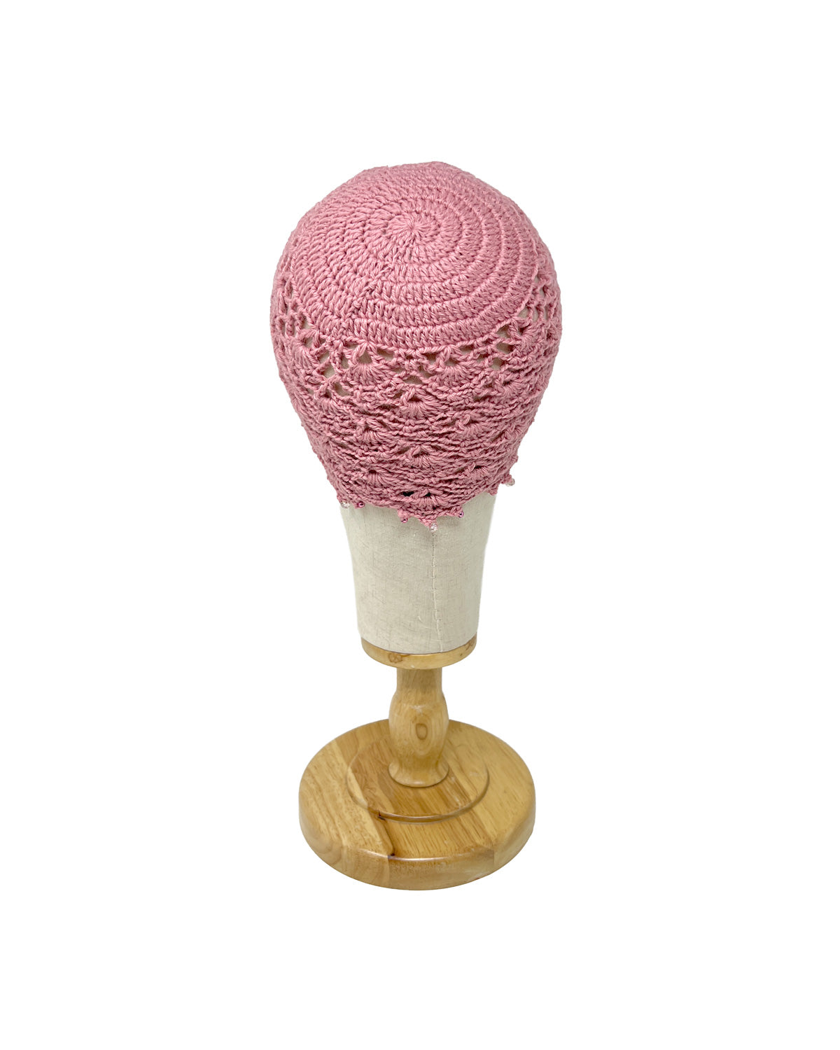 Pink wool crocheted bonnet hat with crystals