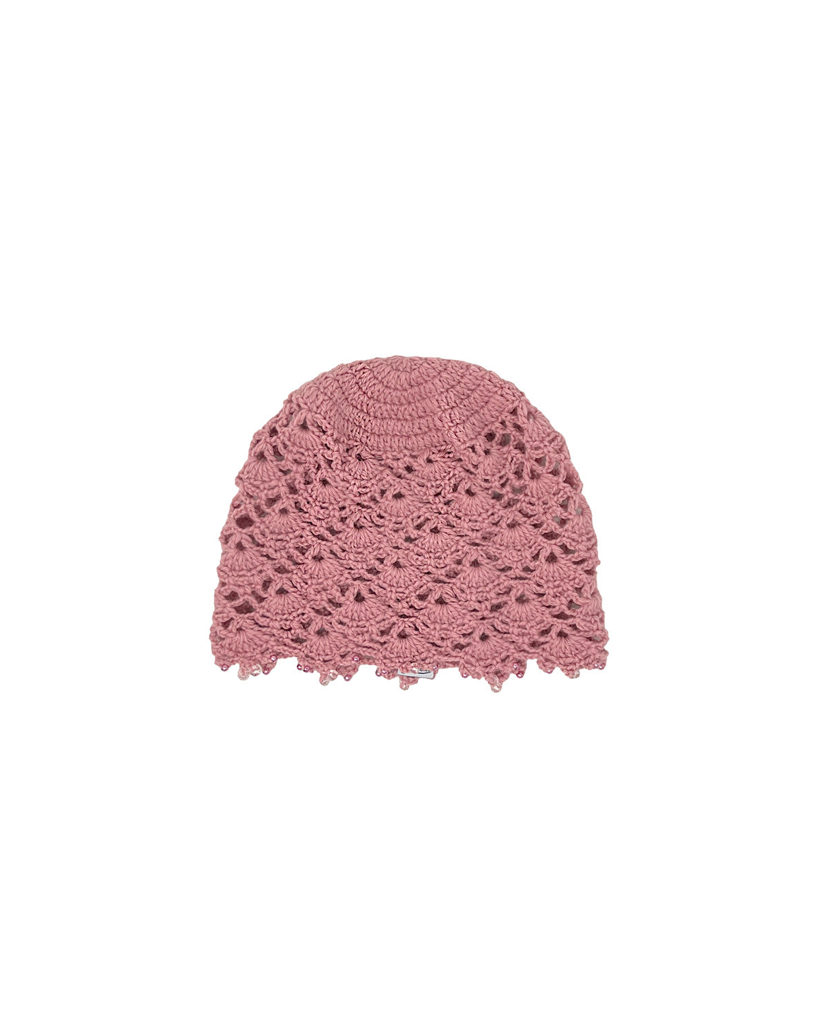 Pink wool crocheted bonnet hat with crystals
