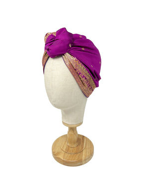 Purple and gold silk devoré "Rachel" turban