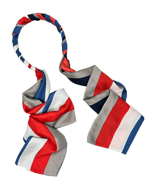 Red blue white striped pattern satin foulard hairband