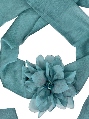 Sage green chiffon foulard with embroidered flower