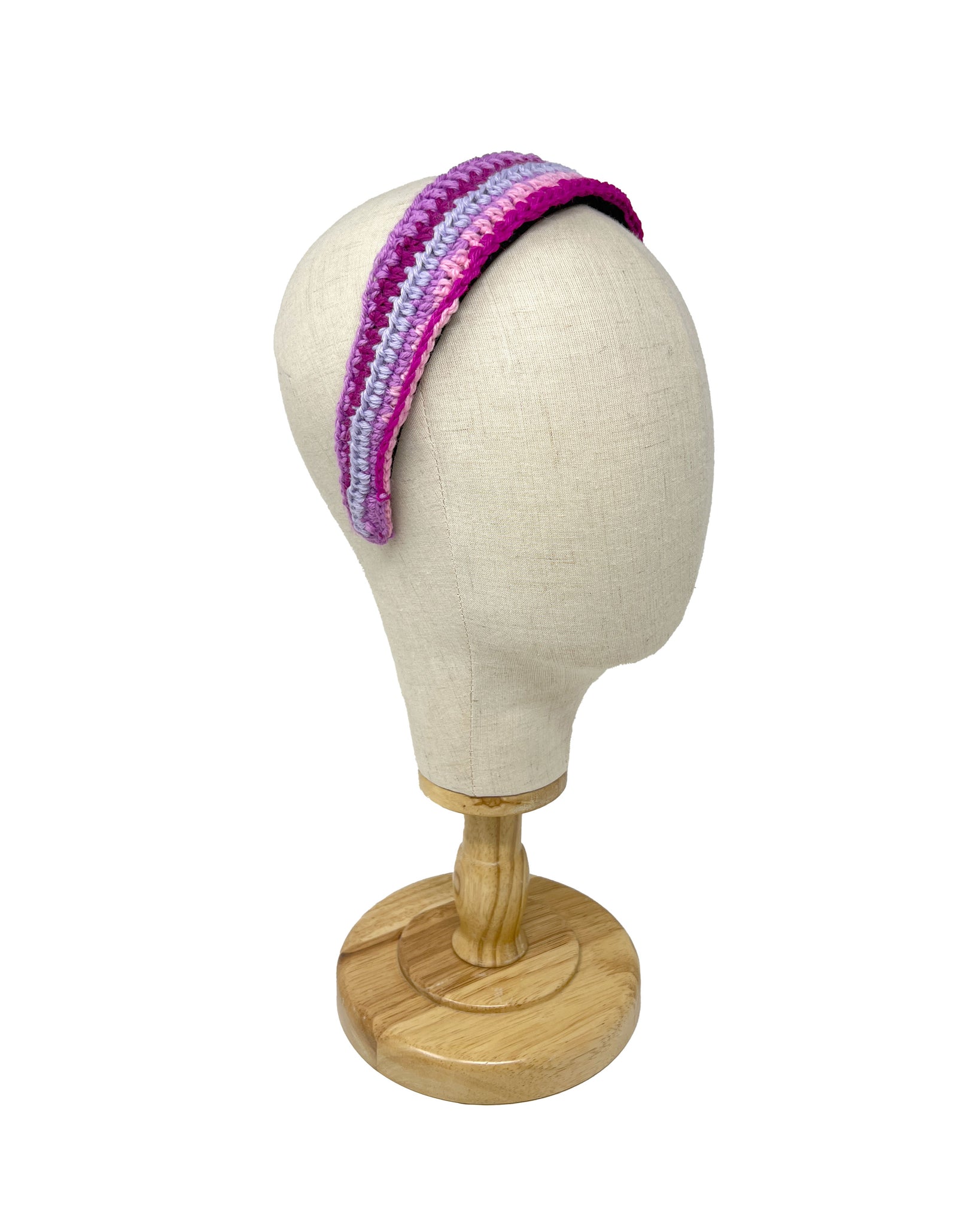 Striped crochet wool hairband