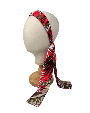 Tropical patterned red satin foulard hairband