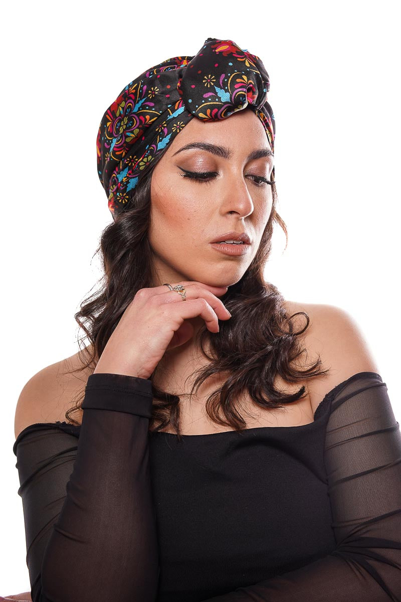 "Mexican"patterned silk "Rachel" turban