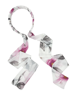White georgette foulard hairband with pink flowers