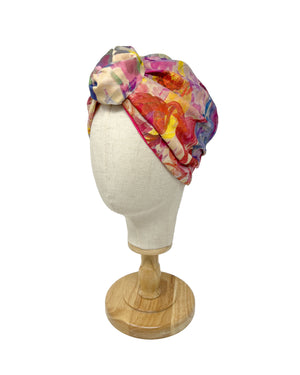 Yellow and pink "Rachel" silk devoré organza turban