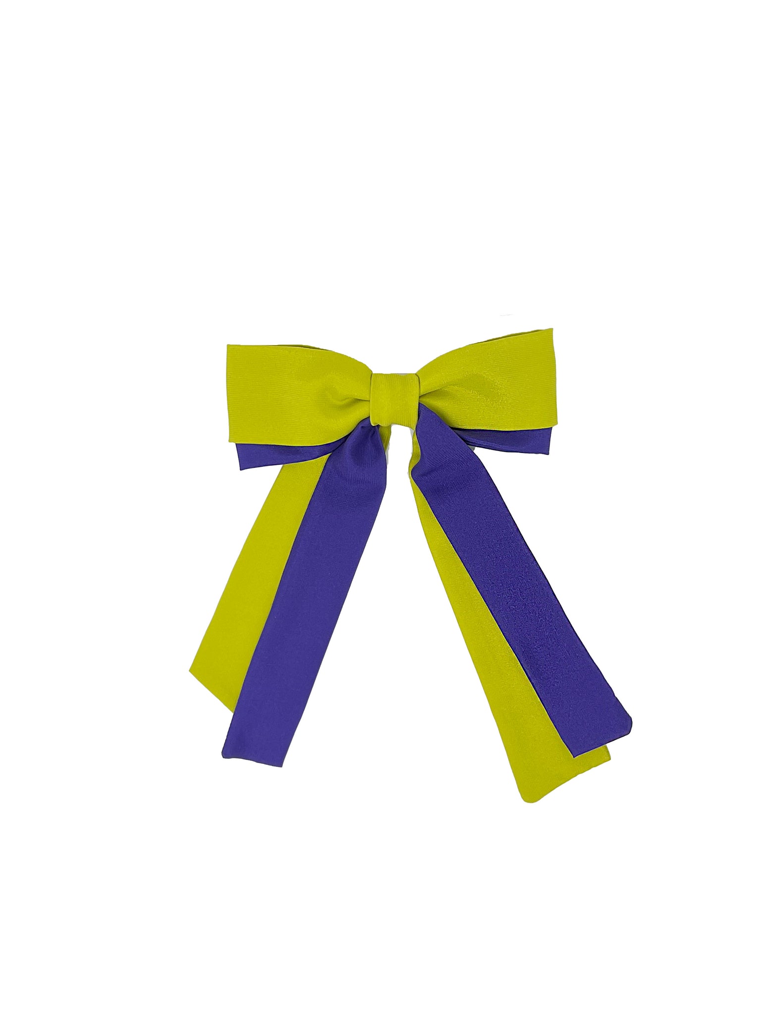 Double lime green and violet satin bow barrette