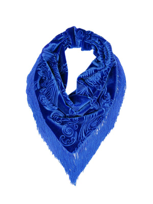 Eletric blue devoré velvet bandana with fringe