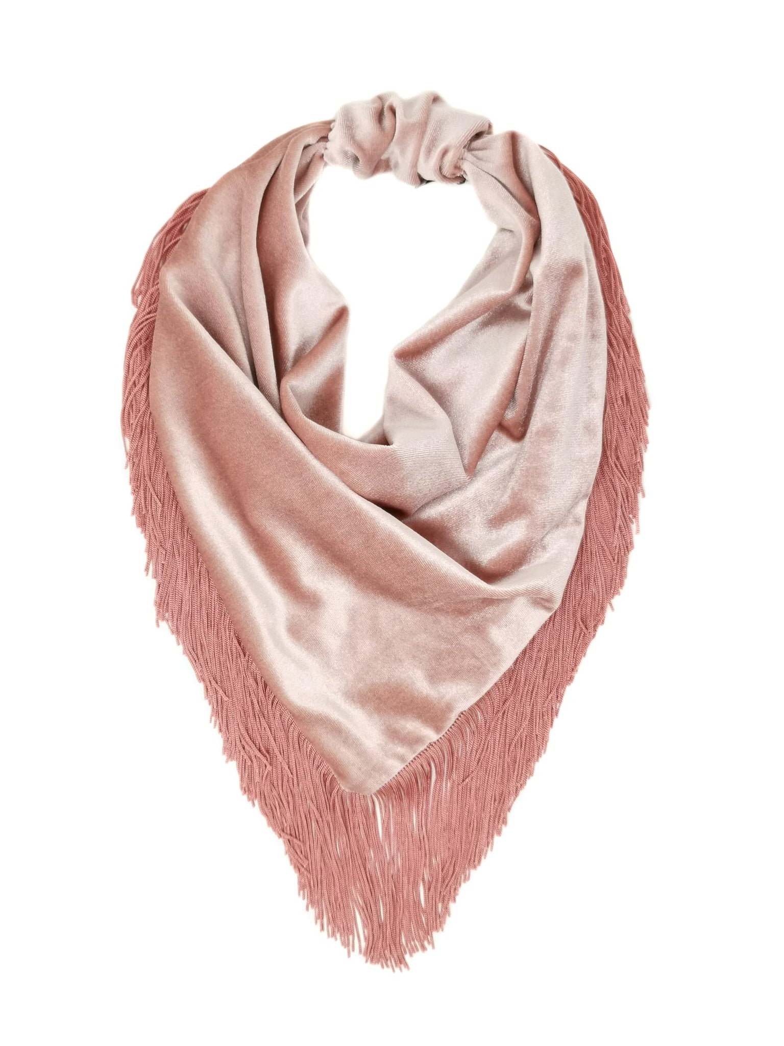 Pink velvet bandana/scarf with pink fringes