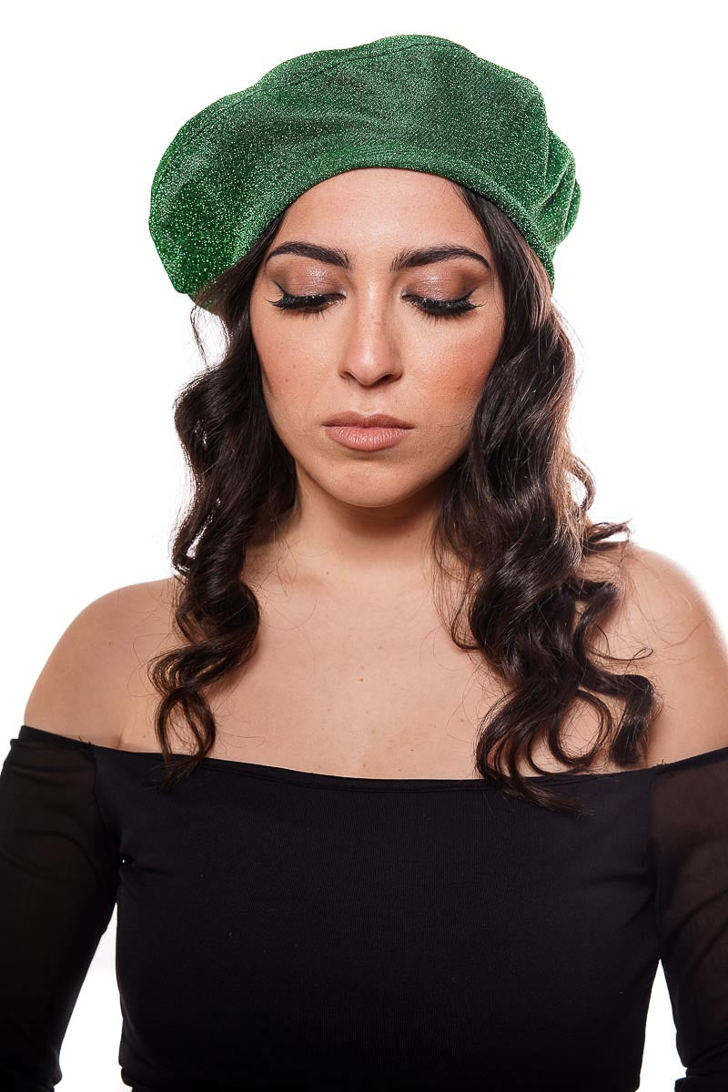 Emerald green lurex beret