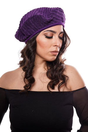 Purple ribbed suede beret