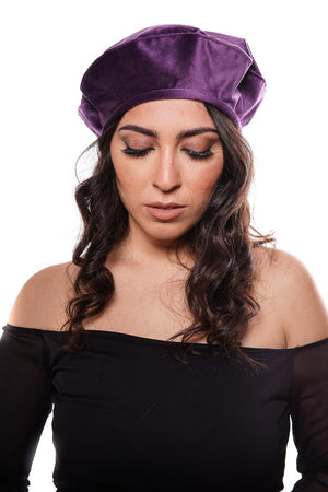 Purple cotton velvet beret