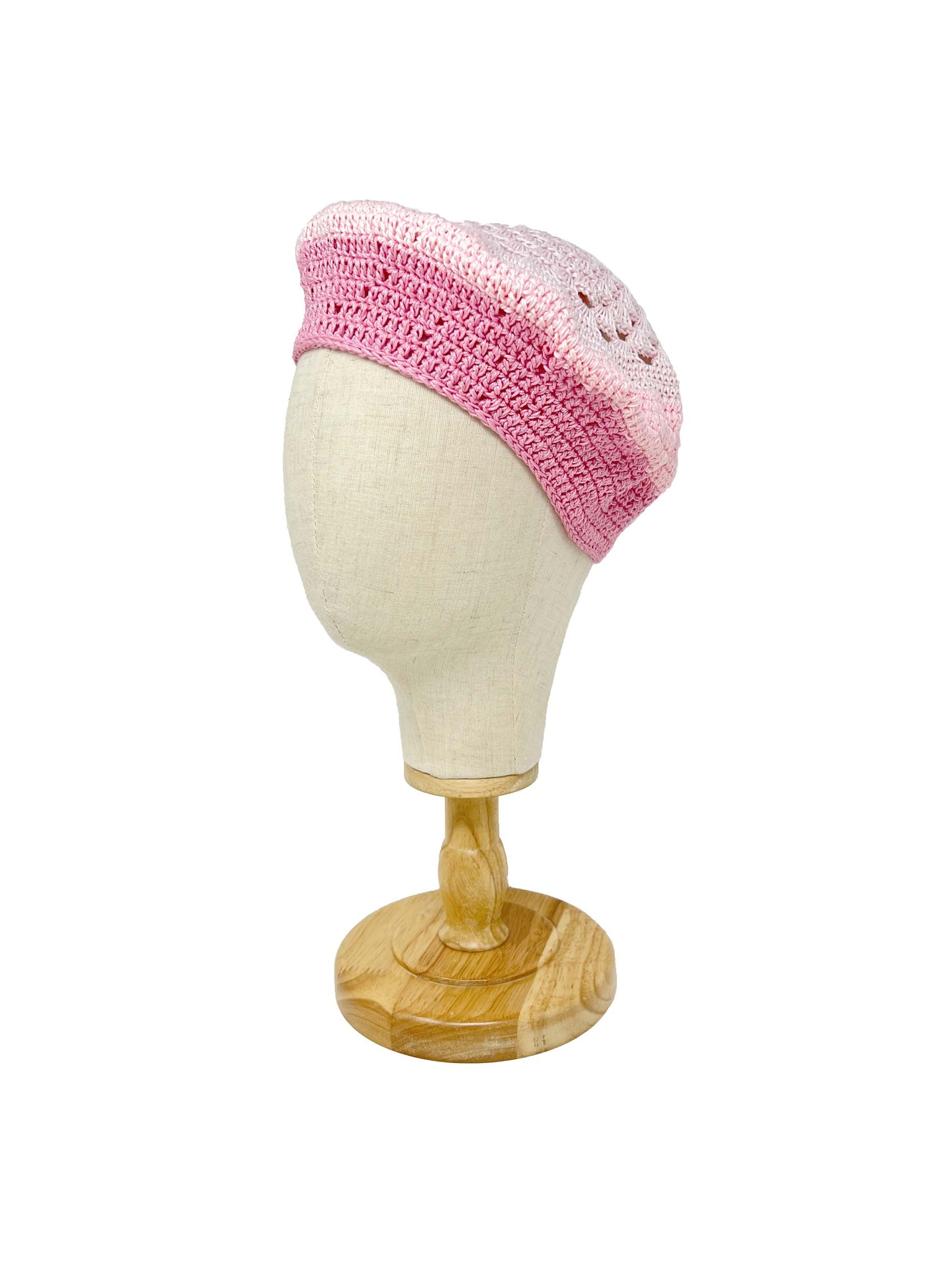 Pink shaded crocheted beret