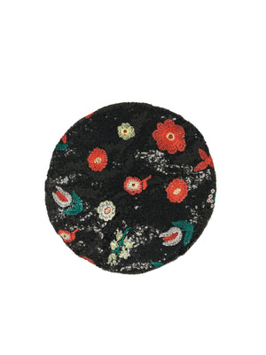 Black sequins beret with red cotton flowers
