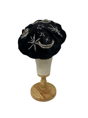 "Astra" black velvet embroidered beret