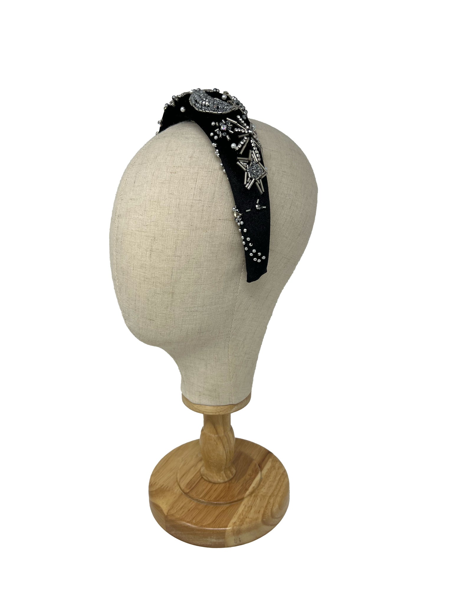 "Astra" black velvet embroidered hairband