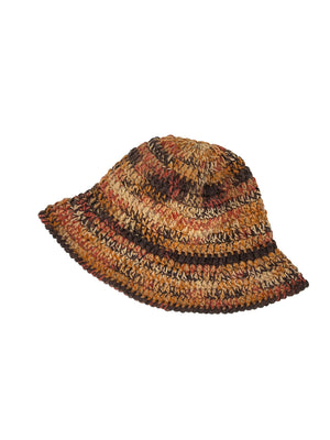 Cappello da pescatore all'uncinetto in lana marrone melange