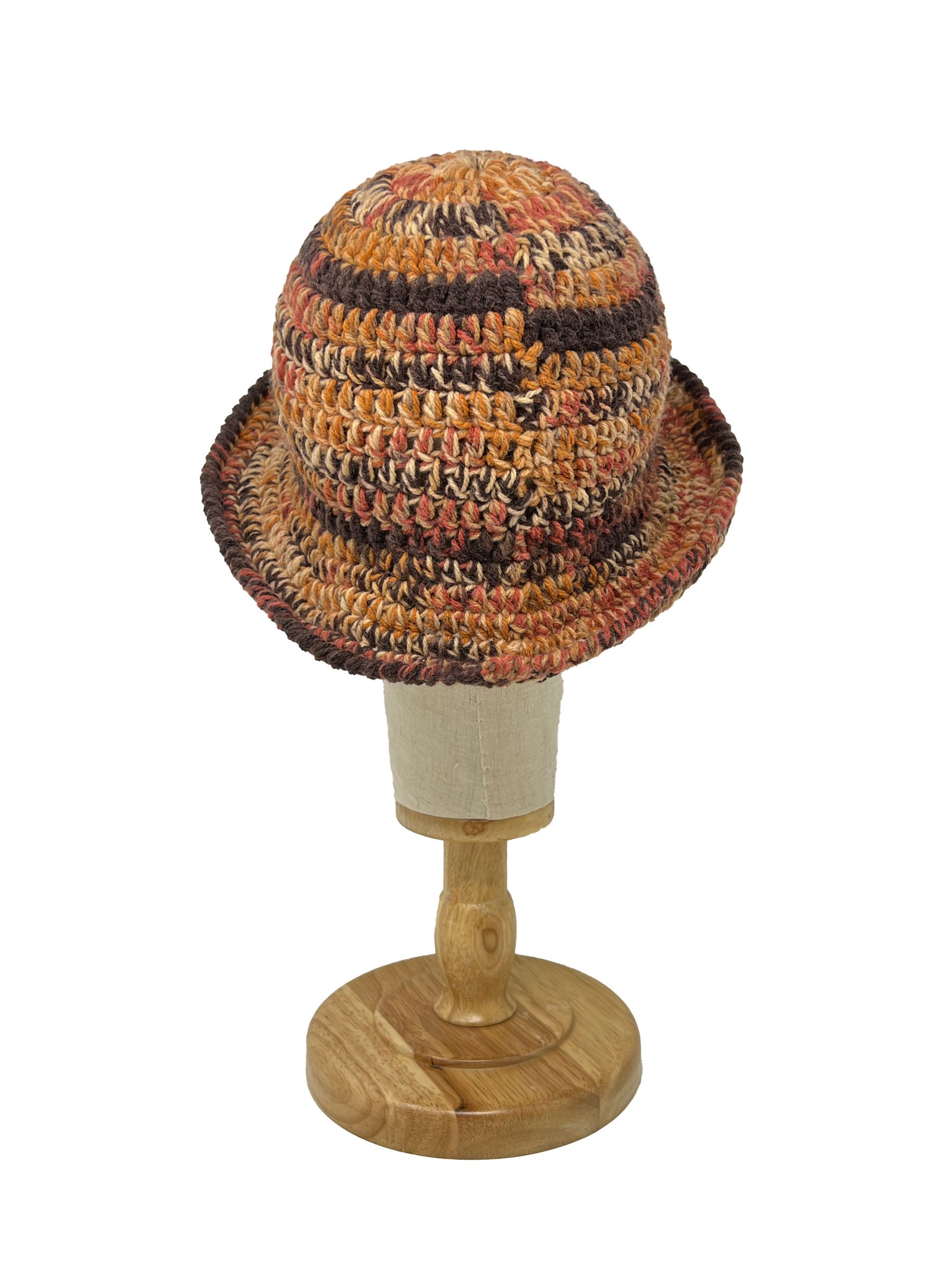 Cappello da pescatore all'uncinetto in lana marrone melange