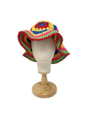 Multicoloured crochet bucket hat