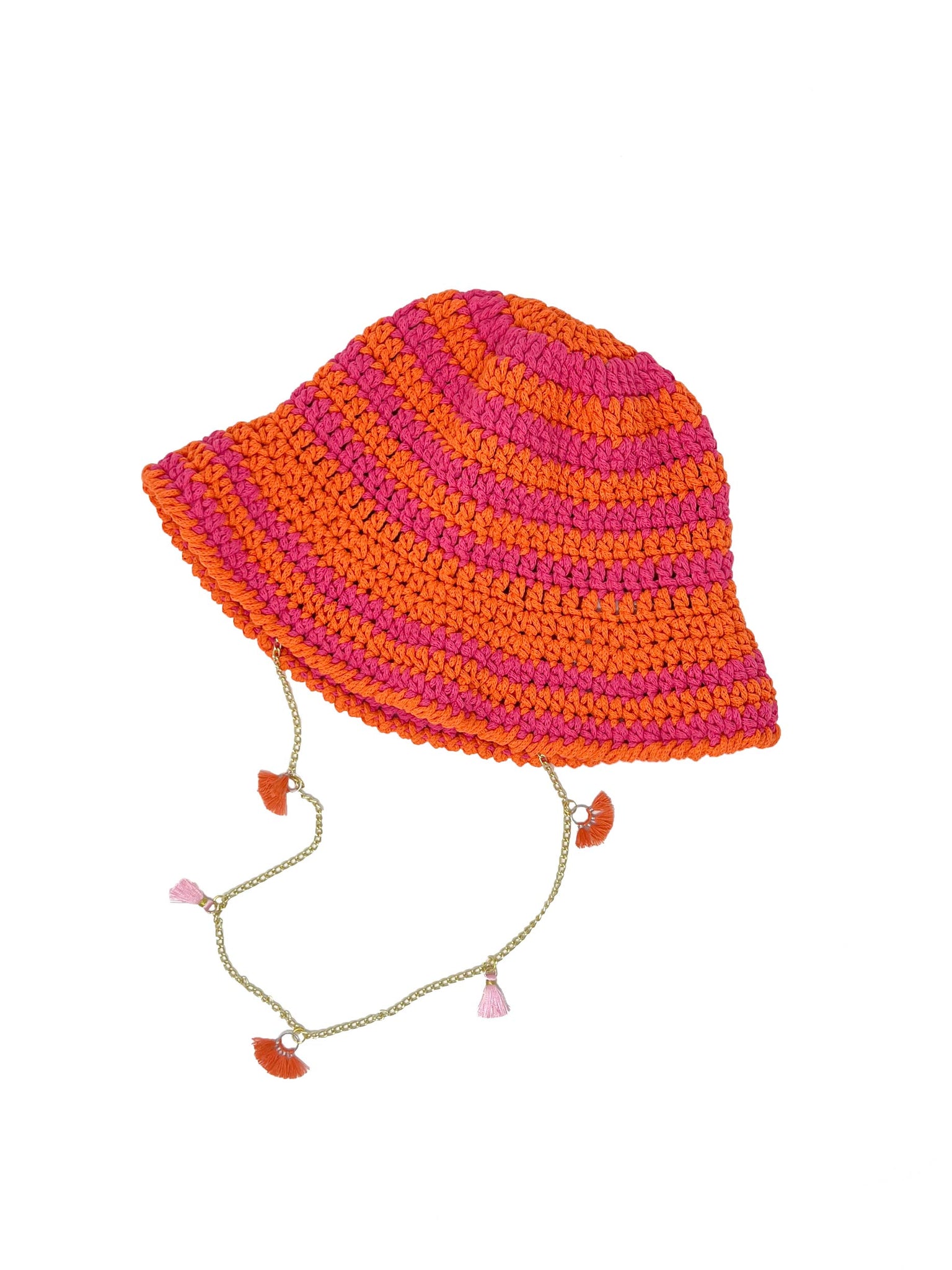Orange and fucsia striped crochet bucket hat