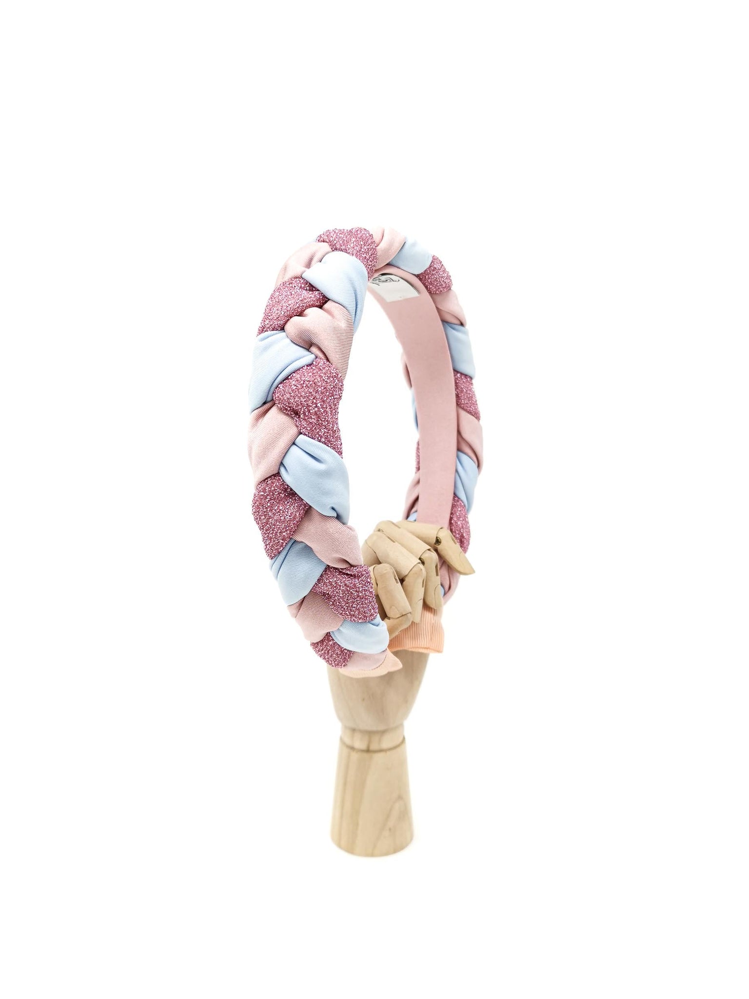 "Frida" pink powder and light blue jersey and lurex braided hairband