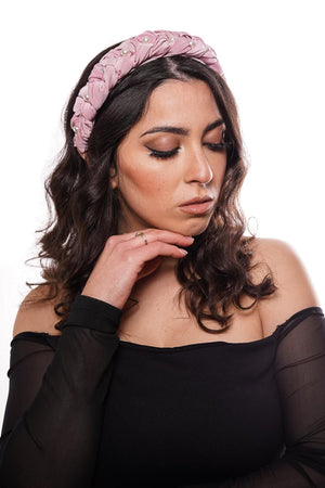 "Frida" pink jersey braided hairband with pearls