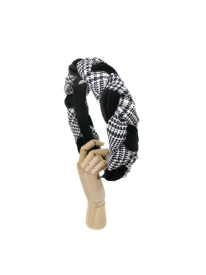 "Frida" hairband with wool braid in houndstooth and polka dot pattern