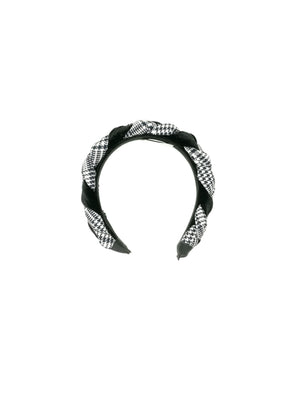 "Frida" hairband with wool braid in houndstooth and polka dot pattern