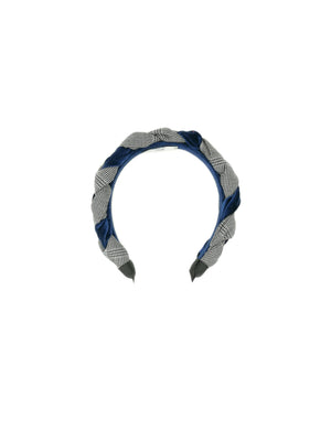 "Frida" grey tartan and blue velvet braided hairband