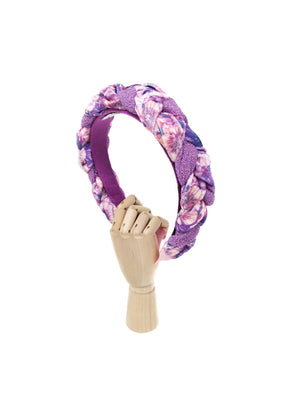 Frida headband with purple flower-patterned velvet braid and lilac lurex