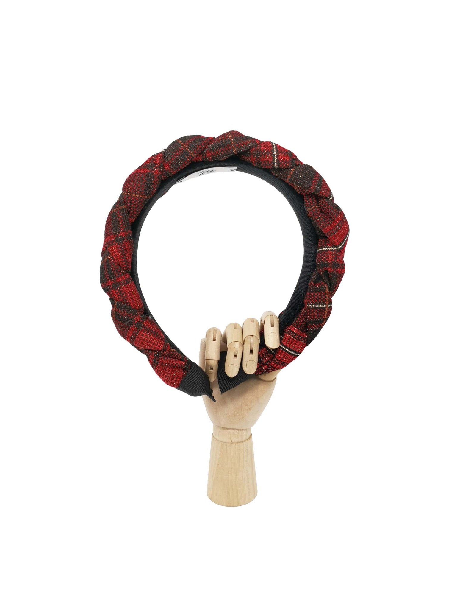 "Frida" red and black laminated tartan wool  braided hairband