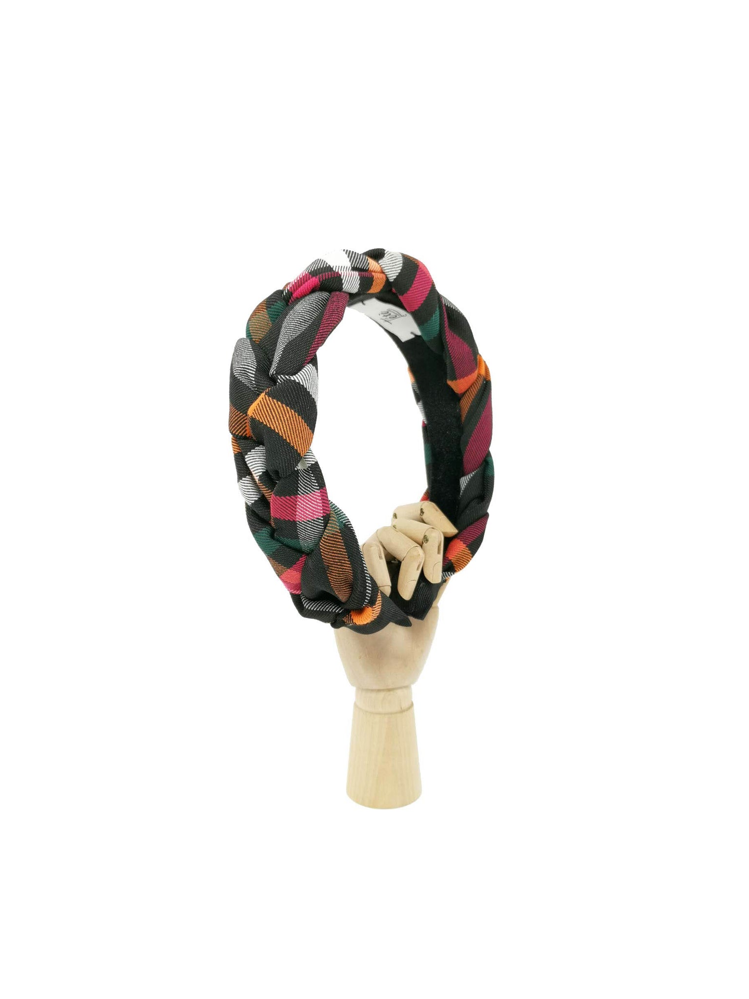 "Frida" black tartan wool braided hairband