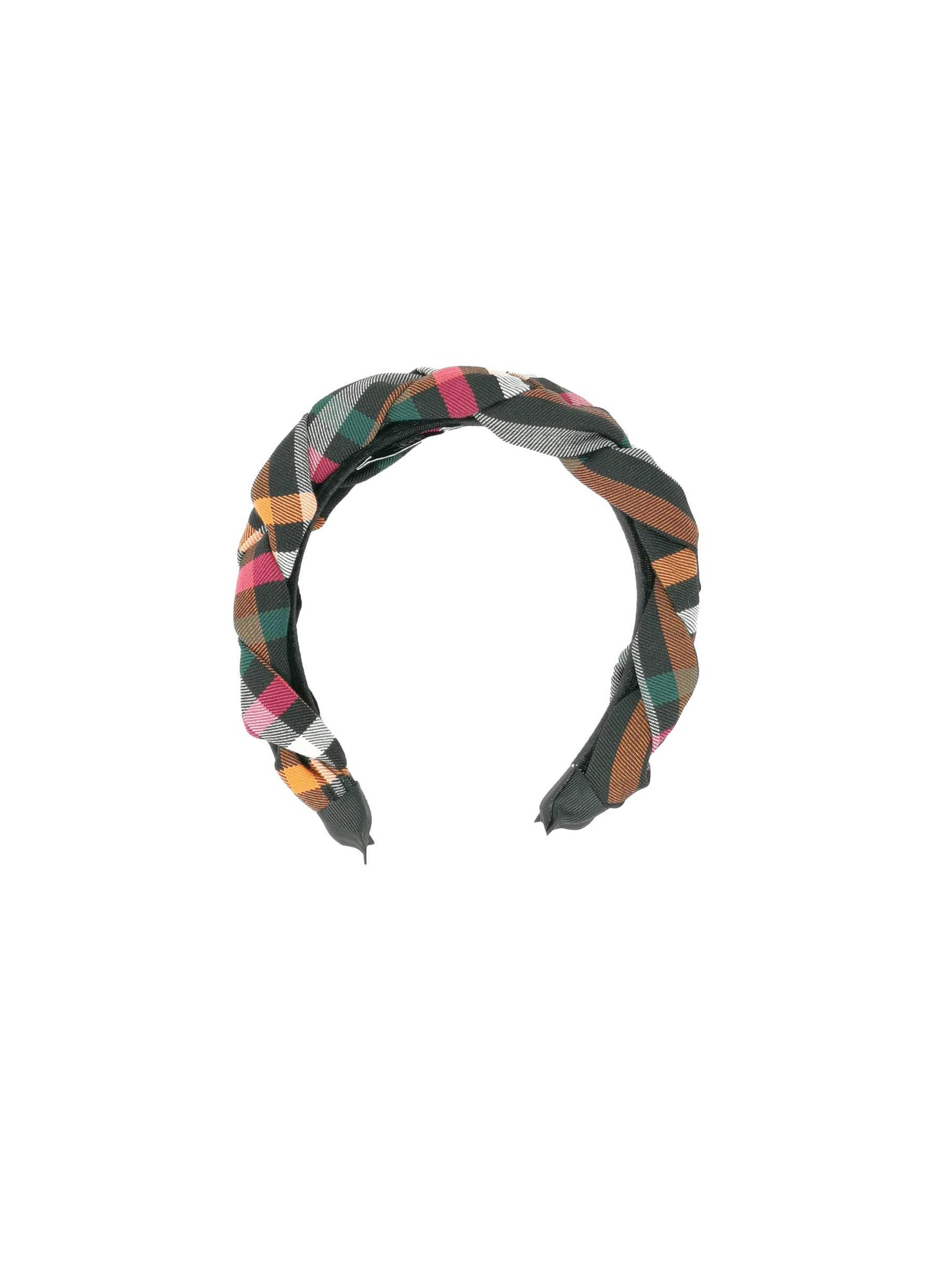 "Frida" black tartan wool braided hairband