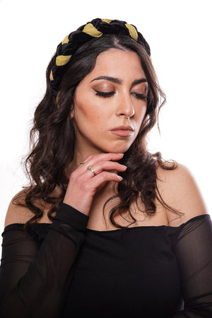 "Frida" black velvet and yellow lurex hairband