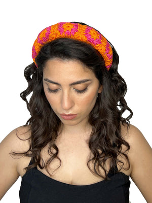 Fuxia and orange crochet padded headband