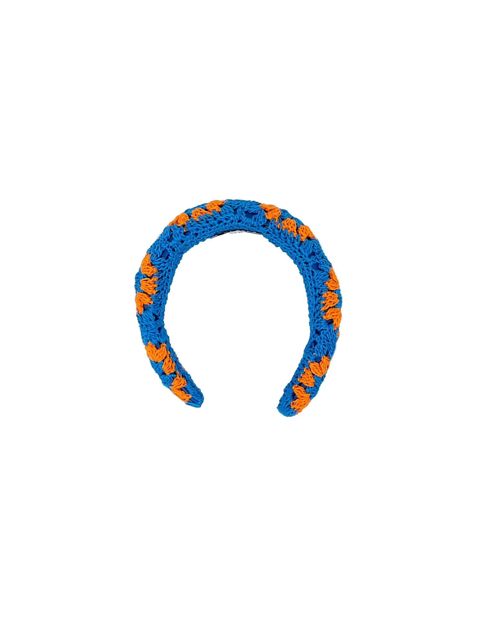 Light blue and orange crochet hairband