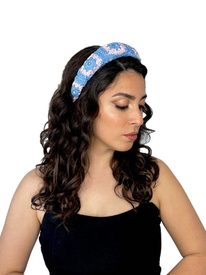 Light blue and pink crochet hairband
