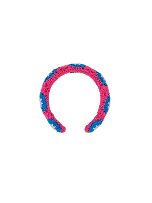 Fuxia and blue crochet padded hairband