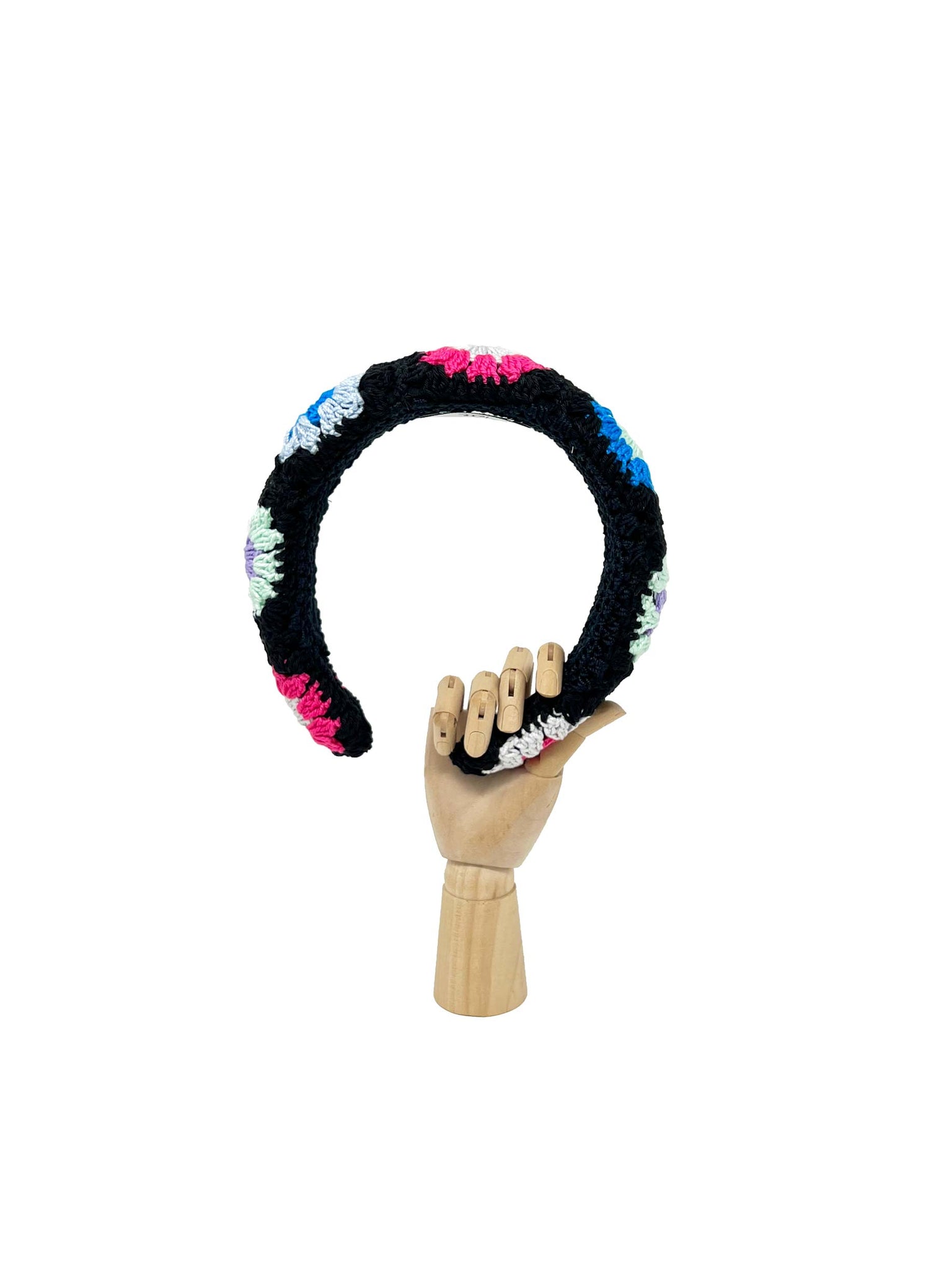 Black and multicolored crochet padded hairband