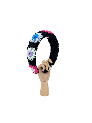 Black and multicolored crochet padded hairband