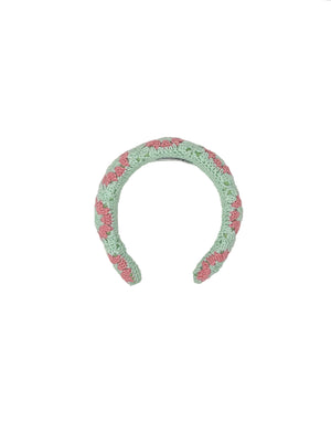 Green mint and pink crochet padded hairband
