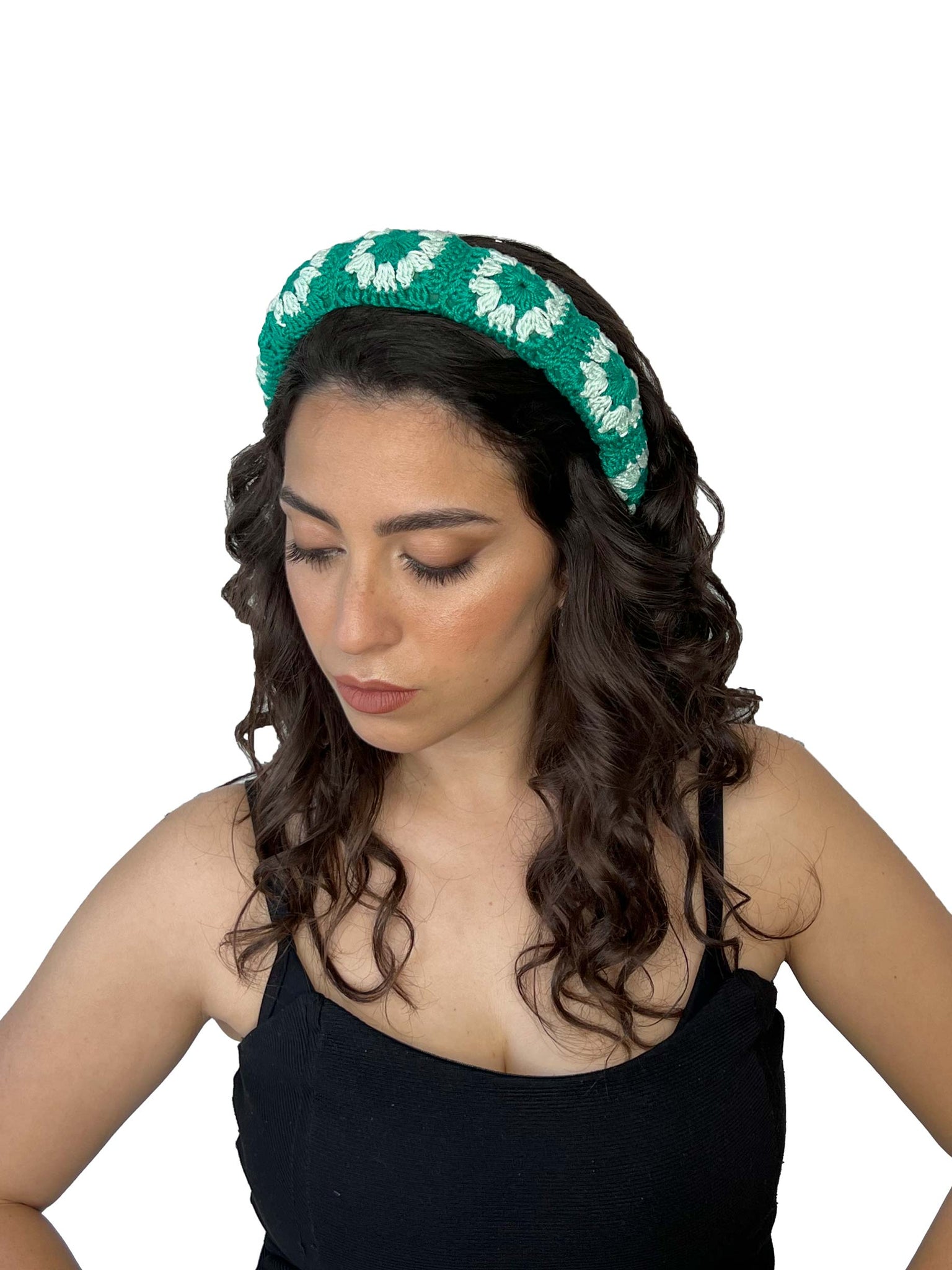 Emerald green and green mint crochet padded hairband