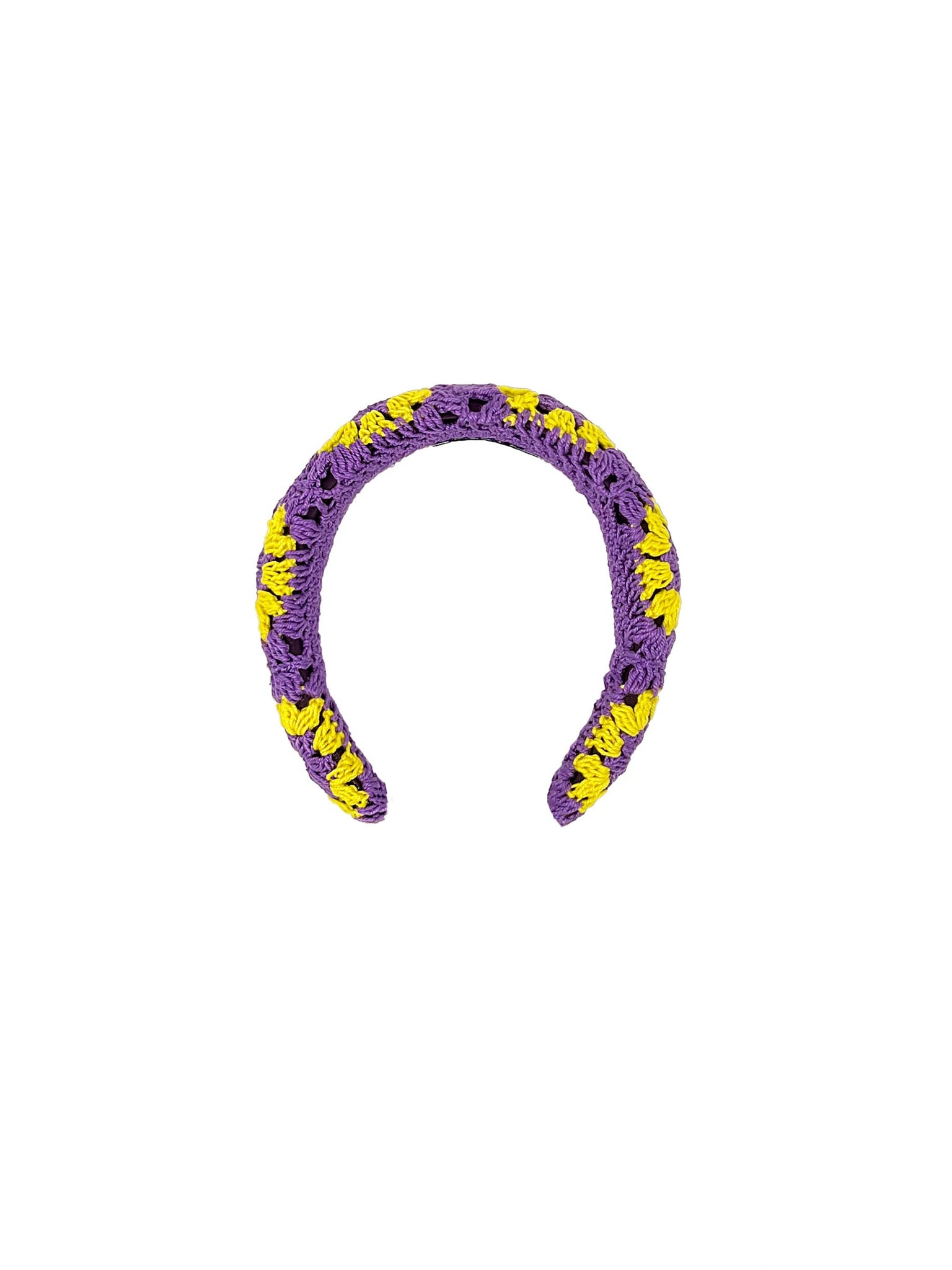 Violet and yellow crochet padded hairband