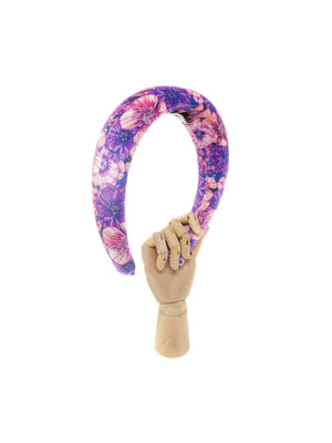 Purple flower patterned velvet padded headband
