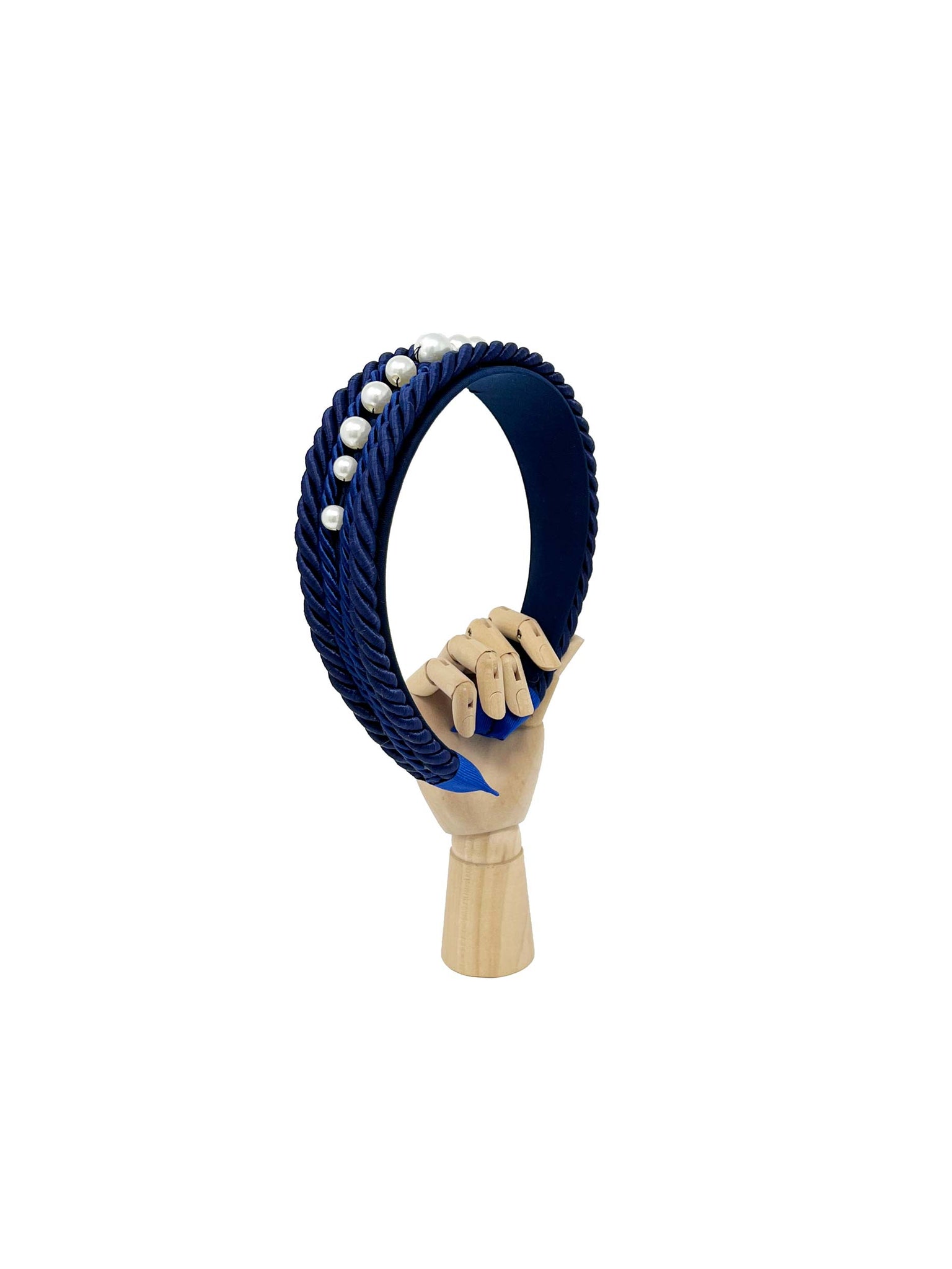 Midnight blue lanyard headband with pearls