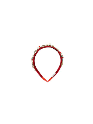 cerchietto per capelli donna in velluto rosso con pietre e perle