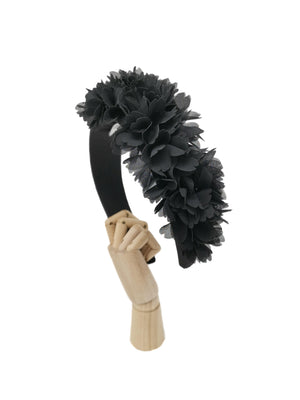 Black padded jersey hairband with fabric flowers on the sides