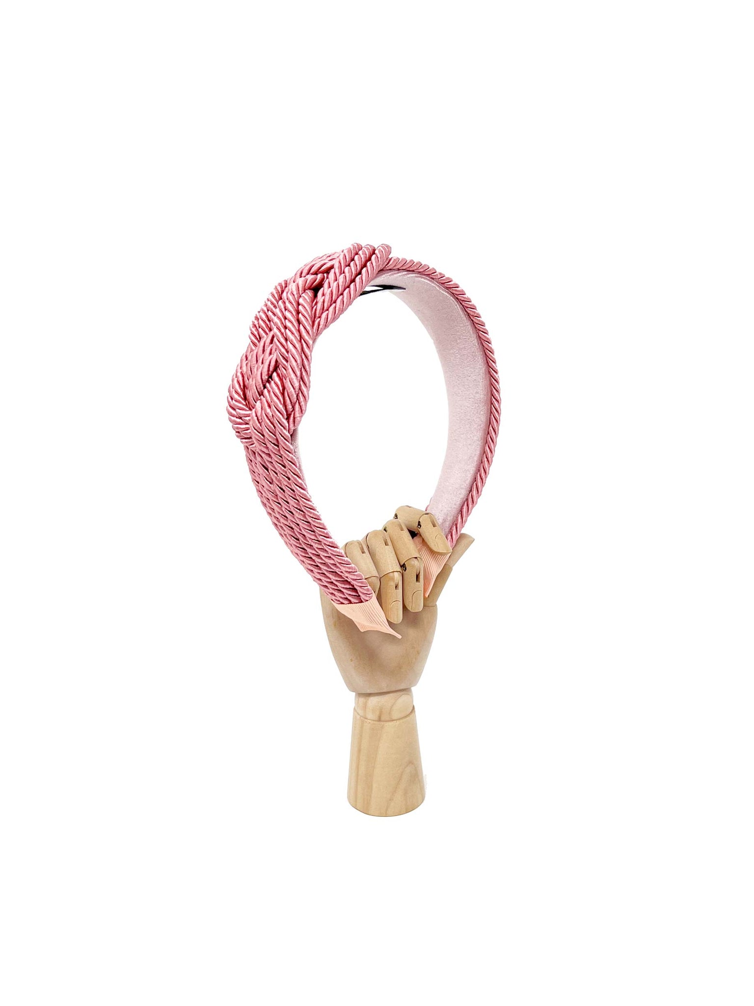 Pink three-strand hairband with side braided knot